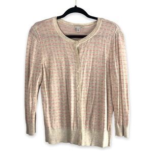 Halogen Womens‎ Size XL Cardigan Sweater Button Down Striped Pink Beige Tan
